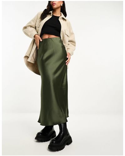 New Look Satin Midi Skirt - Green