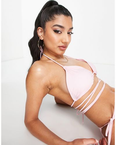 Brave Soul Top bikini a triangolo color chiaro con fascette incrociate - Rosa