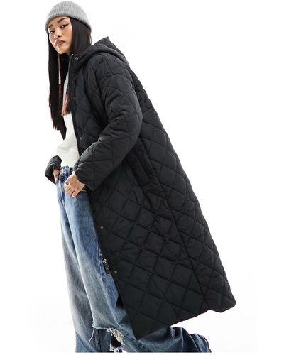Monki Long Quilted Coat - Black