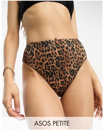 ASOS Asos design petite - slip bikini mix and match sgambati a vita alta a coste con stampa leopardata - Neutro