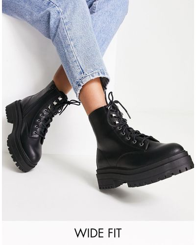 New Look Wide fit - bottines chunky plates à lacets - Noir