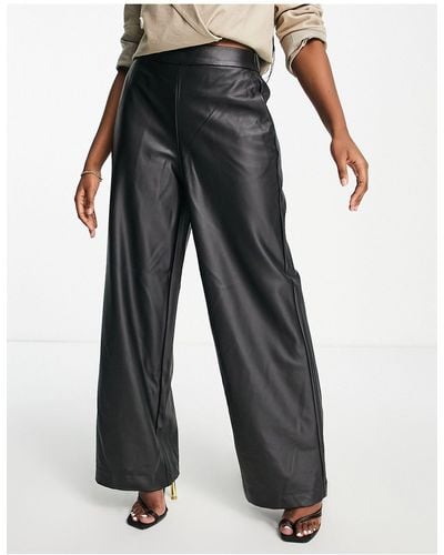 Vero Moda Leather Look Wide Leg Pants - Black