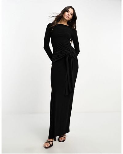 ASOS Tie Front exaggerated Drape Maxi Dress - Black
