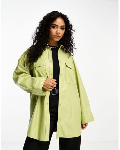 ASOS Pu Oversized Shirt With Wide Cuff Detail - Green