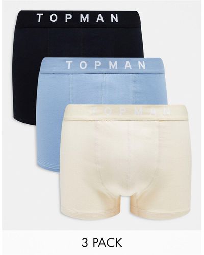 TOPMAN Confezione da 3 boxer aderenti neri, color pietra e blu - Bianco