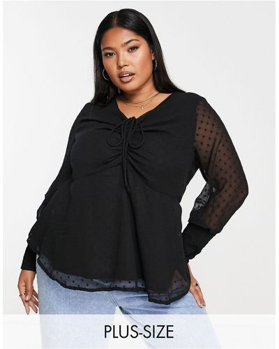 Simply Be Ruched Front Long Sleeve Blouse - Black