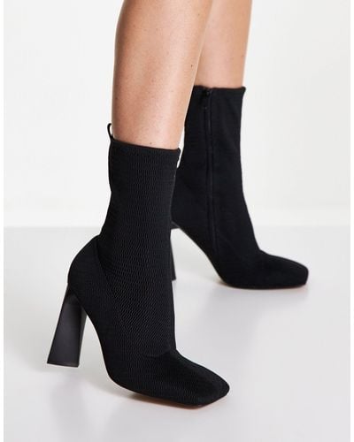 ASOS Eddie High-heeled Square Toe Knitted Boots - Black