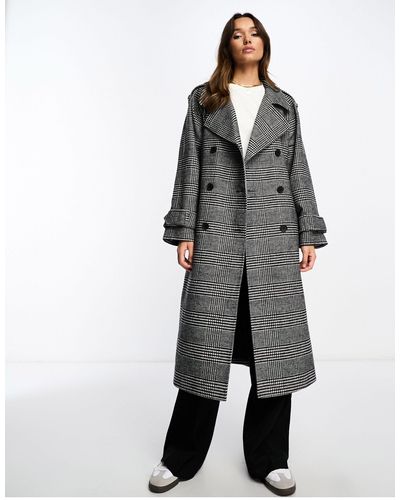 ASOS Trench-coat à carreaux rétro - et blanc - Gris