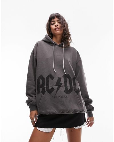 TOPSHOP Graphic License Acdc Oversized Hoodie - Gray