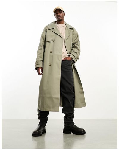 ASOS Trench-coat ultra oversize à carreaux - kaki - Blanc