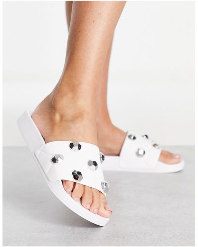 ASOS Finery Quilted Studded Sliders - White