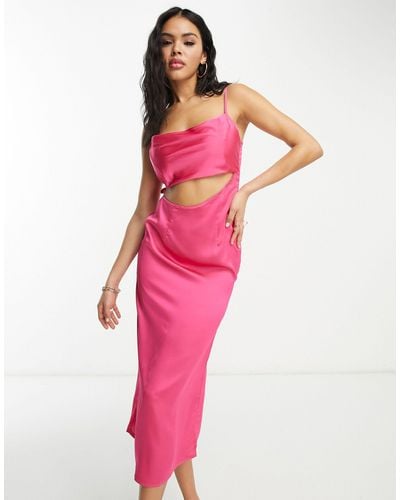 Public Desire X Paris Artiste Exclusive Satin Cut Out Midi Dress - Pink