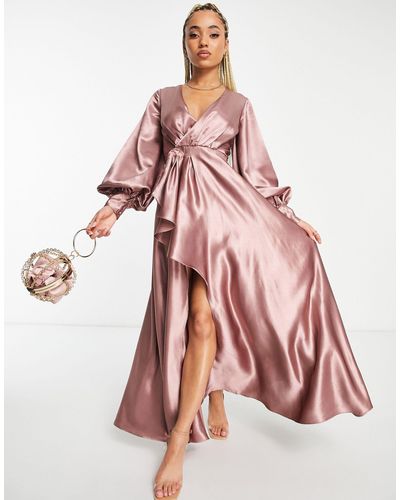 Yaura Balloon Sleeve Thigh Split Maxi Dress - Pink