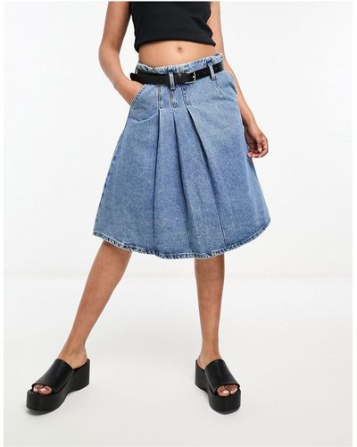 Urban Revivo Pleated Denim Kilt Skirt - Blue