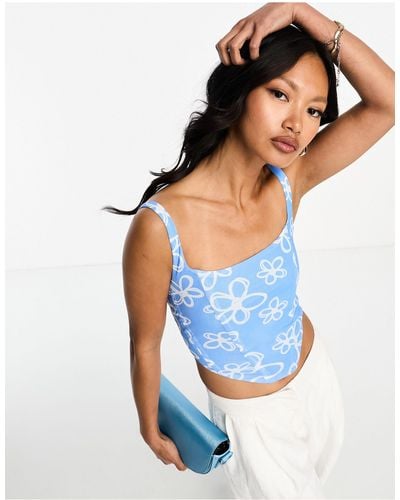 Glamorous Structured Corset Crop Top - Blue