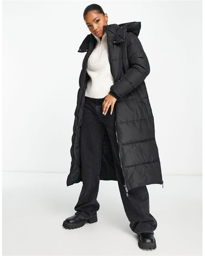 New Look Longline Padded Coat With Hood - Black