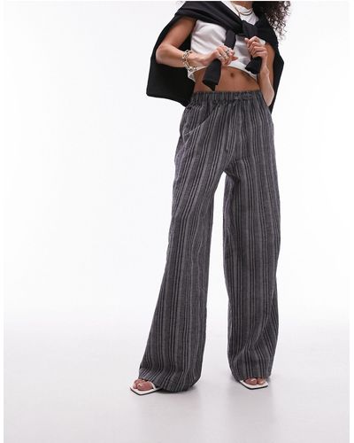 TOPSHOP Linen Stripe Drawstring Pants - Gray