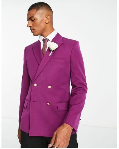 ASOS Wedding Skinny Blazer With Gold Buttons - Purple