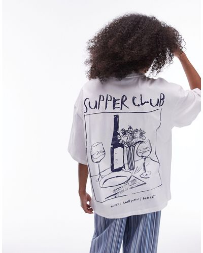 TOPSHOP T-shirt oversize à motif supper club - Blanc