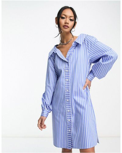 & Other Stories Exclusive Ruched Shirt Mini Dress - Blue