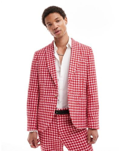 Twisted Tailor Houndstooth Suit Jacket - Red