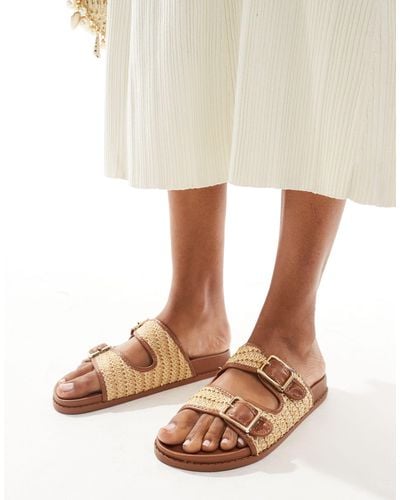 New Look Double Strap Sandal With Raffia - Natural