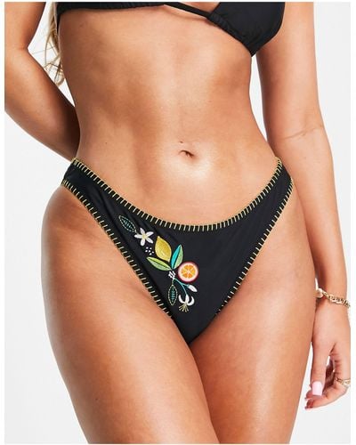 Figleaves Brazilian Embroidered Bikini Bottom - Black