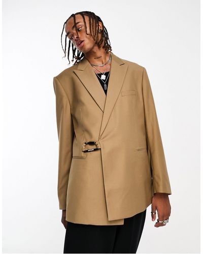 Sixth June Oversized Belted Suit Jacket - Natural