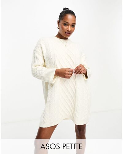ASOS Asos Design Petite Knitted Cable Mini Sweater Dress - White