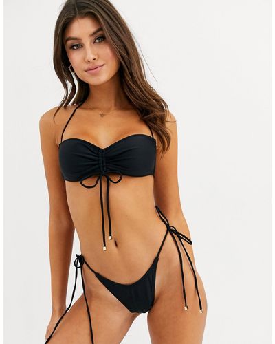 South Beach Exclusive Mix And Match Tie Side Bikini Bottom With Metal Details - Black