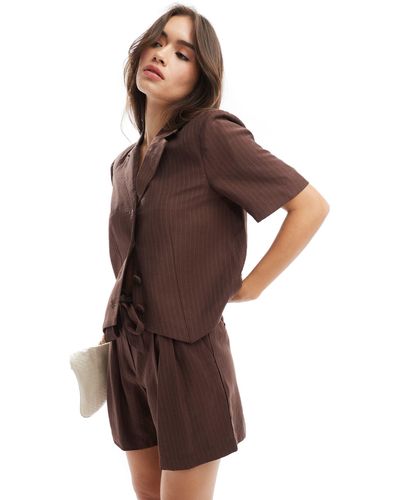 Y.A.S Tailored Pinstripe Short Sleeve Blazer Co-ord - Brown