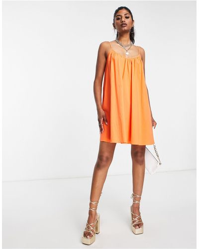 EDITED Cotton Mini Cami Smock Dress With Tie Back - Orange