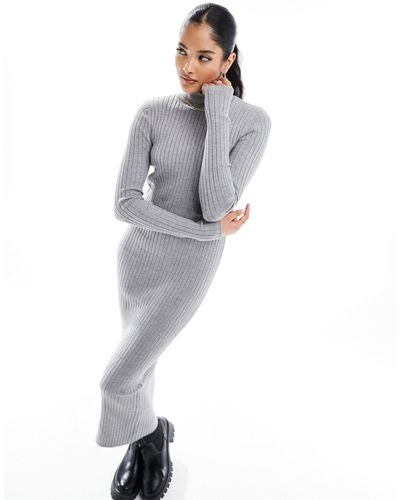 Mango Midi Ribbed Knitted Dress - Grey