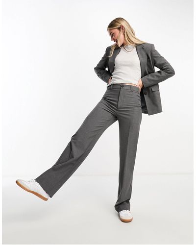 Pull&Bear Pantalon d'ensemble droit ajusté à taille haute - foncé - Blanc