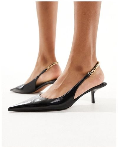 ASOS Sharp Slingback Chain Detail Kitten Heeled Shoes - Black