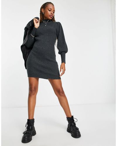 ONLY High Neck Mini Jumper Dress With Volume Sleeve - Black