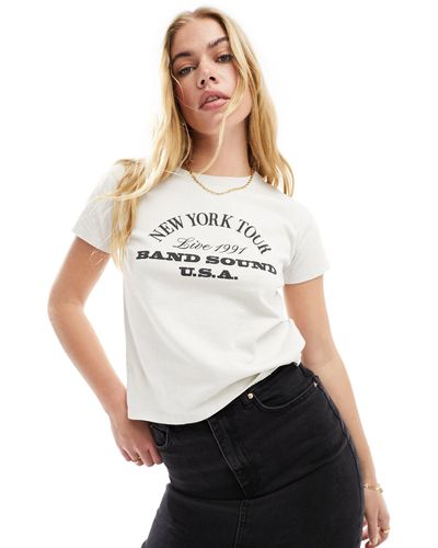 Pull&Bear T-shirt color écru con grafica "new york tour" - Bianco