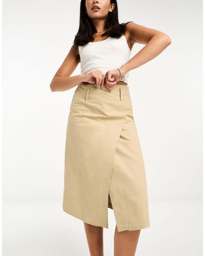 Urban Revivo Clean Asymmetric Midi Skirt - Natural