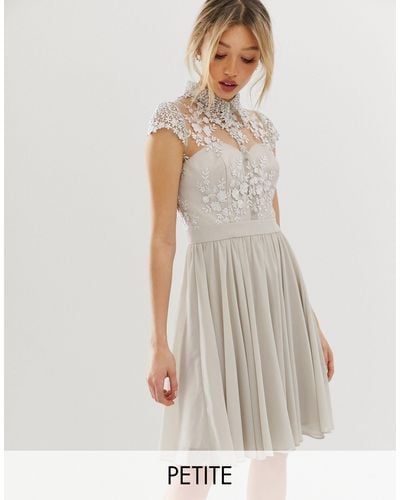 Chi Chi London Mini Prom Dress With Lace Collar - Gray
