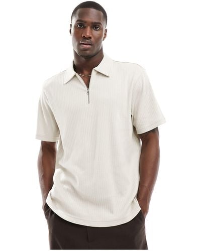 Another Influence Textured Jersey Zip Polo - White