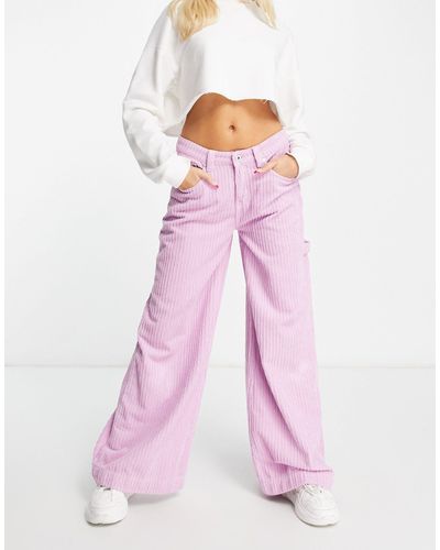 The Ragged Priest Super Wide Street Sweeper Cord Pants - Pink