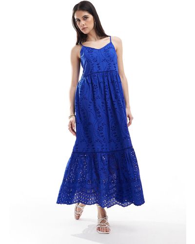 Y.A.S Broderie Maxi Cami Dress - Blue