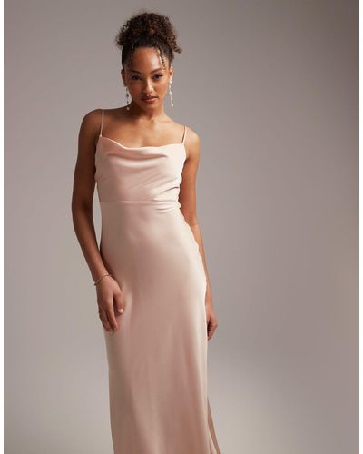 ASOS Bridesmaid Satin Cowl Neck Maxi Dress With Full Skirt - Pink