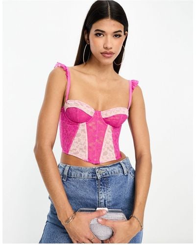 AsYou Lace Bust Cup Corset With Frill Cami Detail Straps - Pink