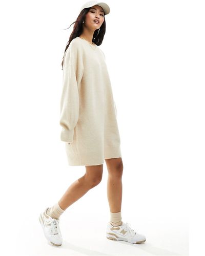ASOS Knitted Crew Neck Mini Dress - Natural