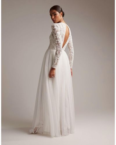 ASOS Elizabeth Long Sleeve Wedding Dress With Beaded Bodice In - White