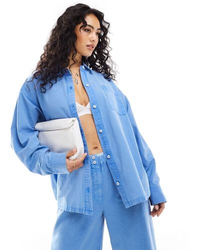 Collusion Beach Washed Linen Oversized Shirt - Blue