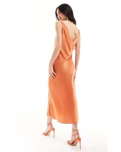 ASOS Satin Square Neck Midi Dress With Cowl Back Detail - Orange