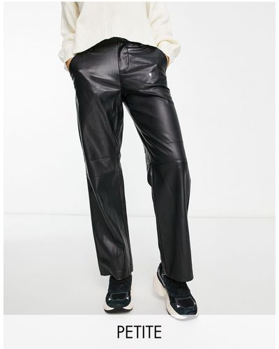 Vero Moda Leather Look High Waisted Straight Leg Trousers - Black