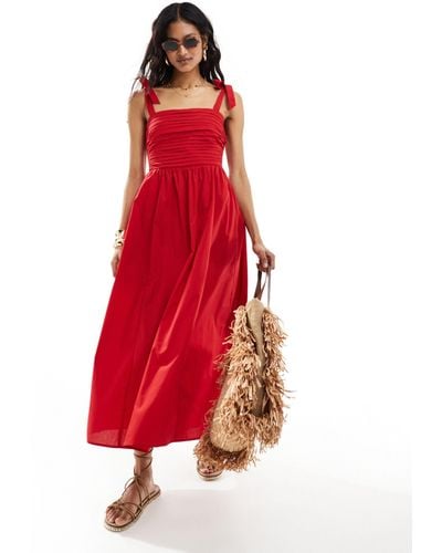 Abercrombie & Fitch Tie Strap Maxi Dress - Red